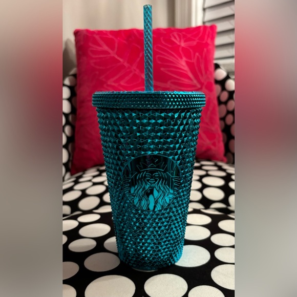Starbucks 2023 Blue Chrome Studded Venti 16oz Tumbler with Straw **NEW** - Picture 3 of 3